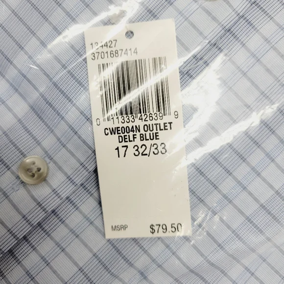 Calvin Klein STEEL+ Slim-Fit Non-Iron Stretch Blue Check Dress Shirt 17 32/33 XL - Picture 6 of 14